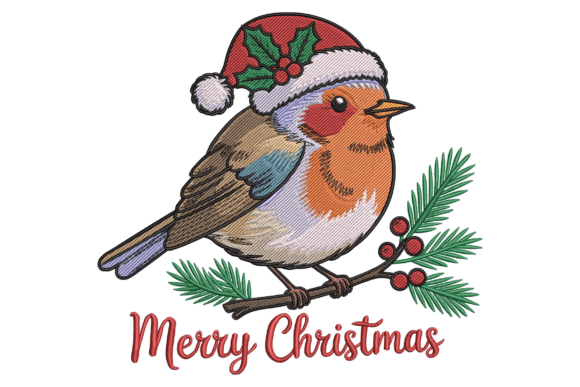 Bird with Santa Hat Embroidery Design