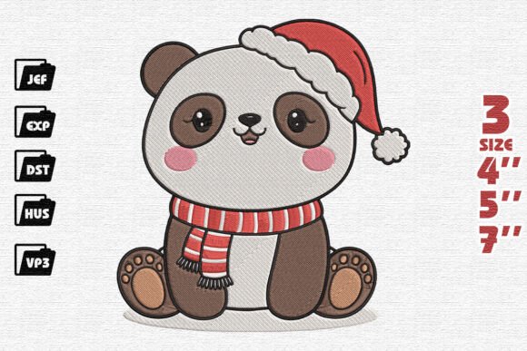 Christmas Panda Embroidery Design